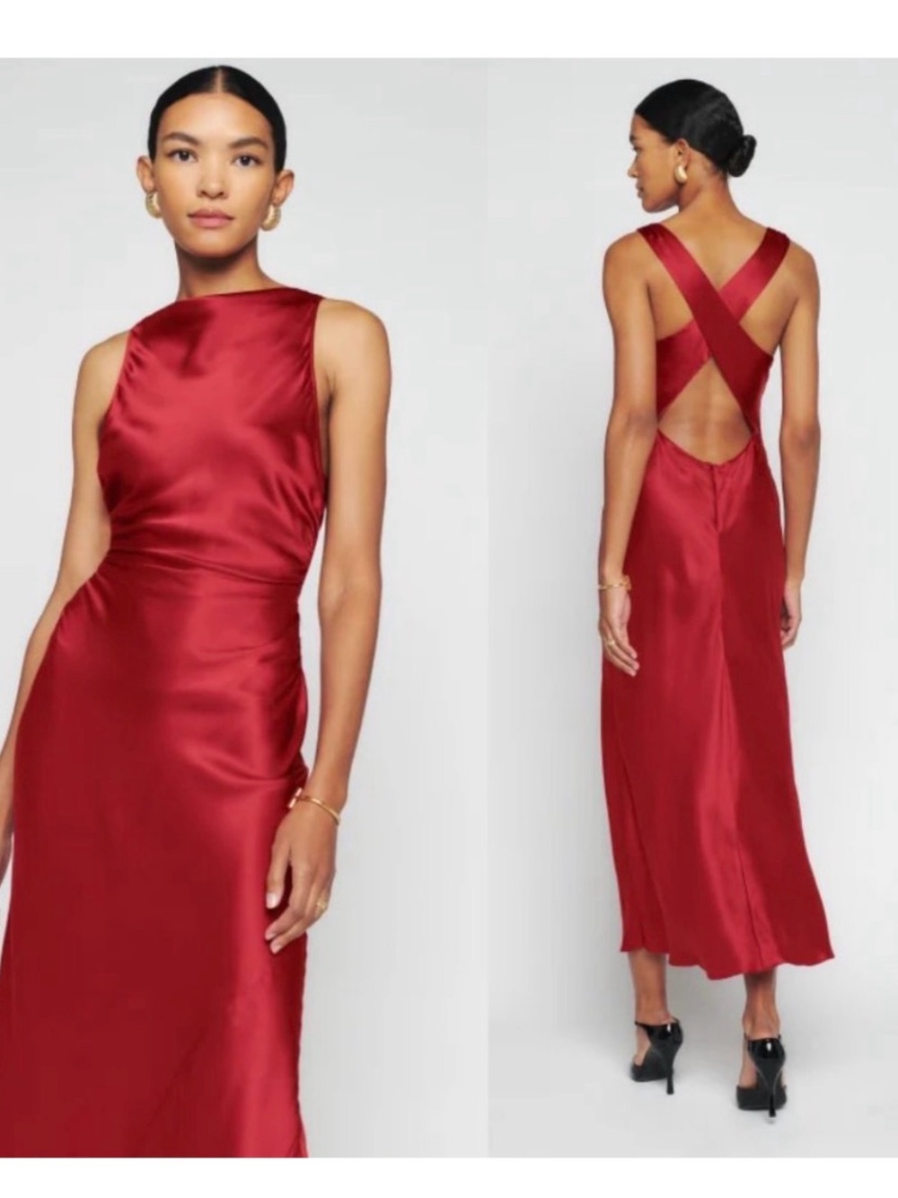 Reformation Red Cross-Back Midi Dress